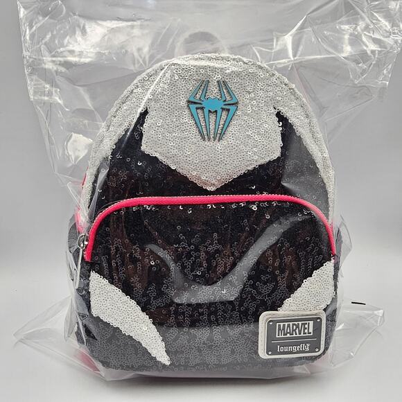 Loungefly Marvel Spider-Man Spider-Gwen Sequin White Mini Backpack Bag New - Picture 10 of 10